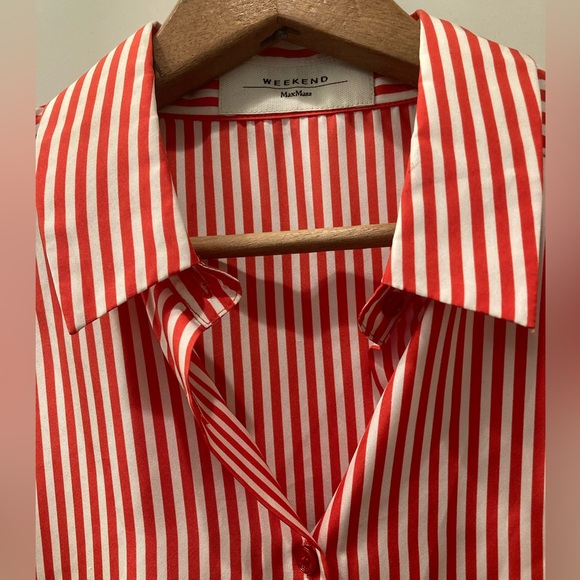 WEEKEND by MaxMara Striped Short-Sleeve Button Down Silk Blouse - Picture 3 of 7